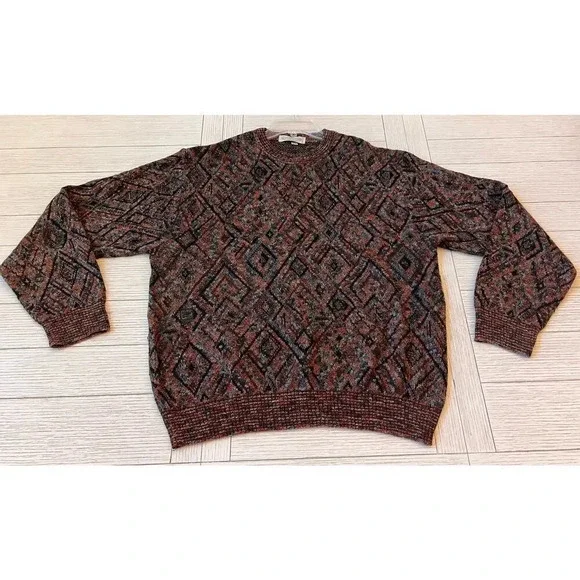Pronto-Uomo Firenxe men's /unisex XL geometric print‎ rust, blue & black sweater - Picture 6 of 7